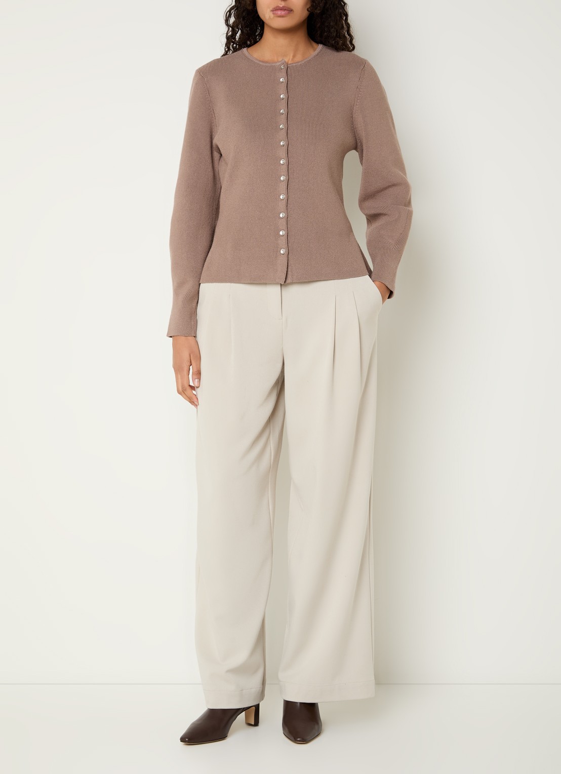 MSCH Copenhagen MSCHHenrika high waist loose fit pantalon met steekzakken - voorkant 3 beige