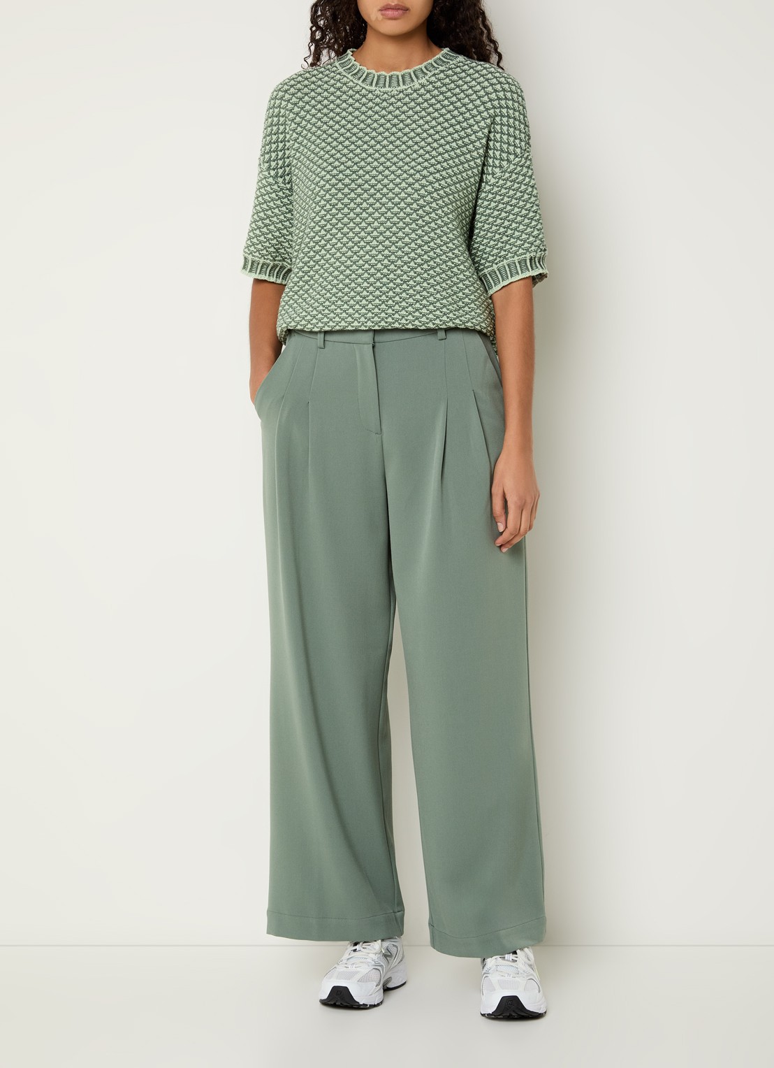 MSCH Copenhagen MSCHHenrika high waist loose fit pantalon met steekzakken - voorkant 3 groen