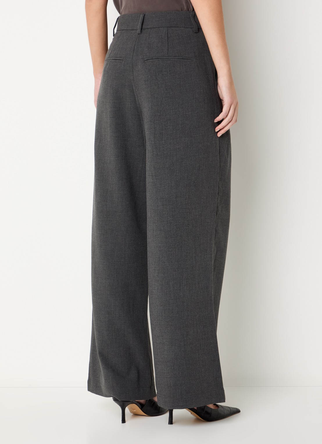 MSCH Copenhagen MSCHHenrike high waist wide leg pantalon met steekzakken - achterkant donkergrijs