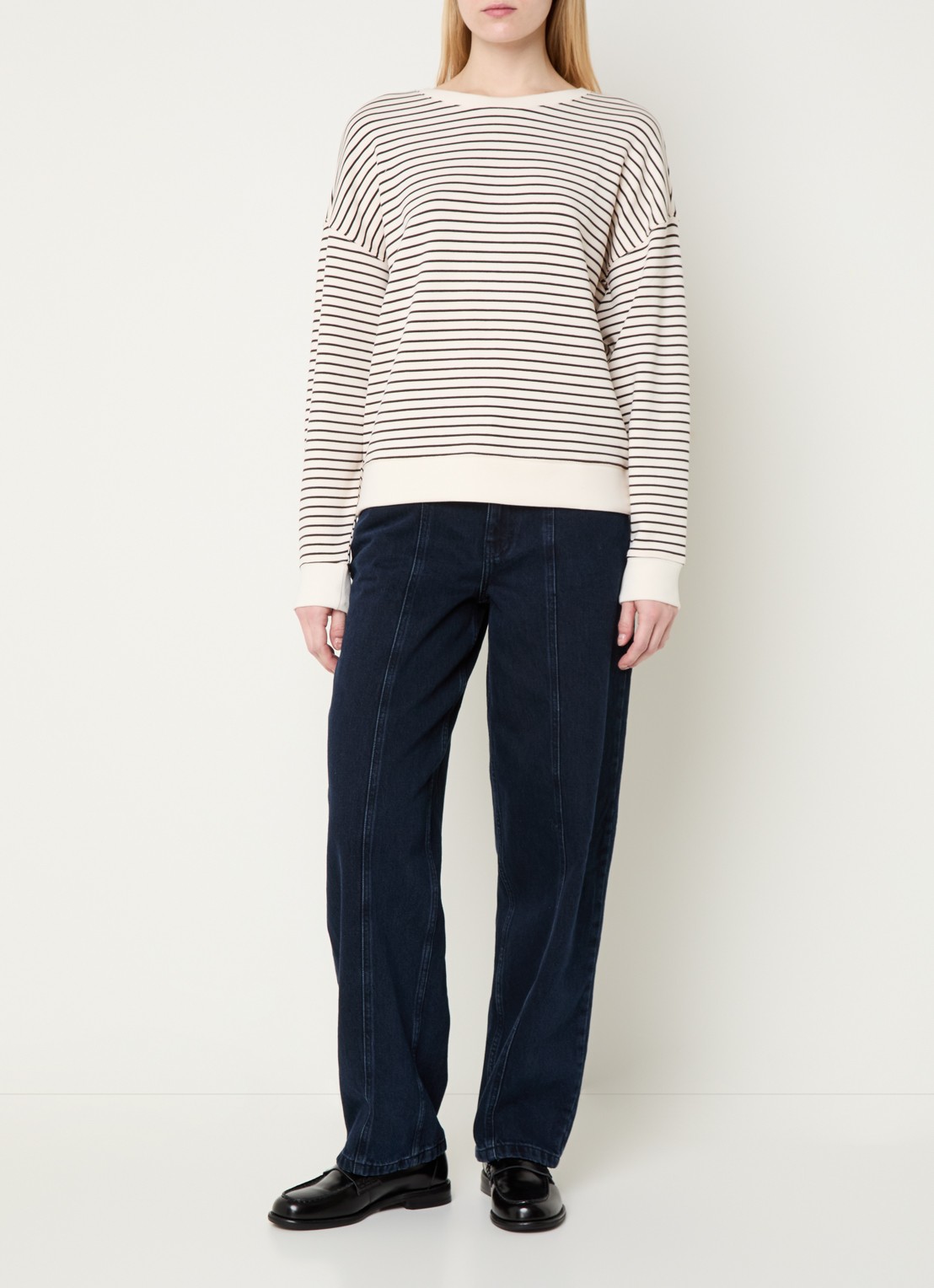 MSCH Copenhagen MSCHHima sweater met streepprint - voorkant 2 gebroken wit