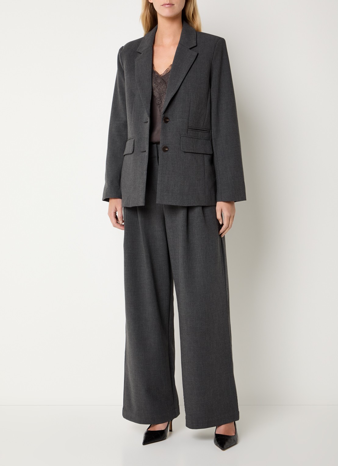 MSCH Copenhagen MSCHInge Henrikke single-breasted blazer met knoopdetail - voorkant 2 donkergrijs