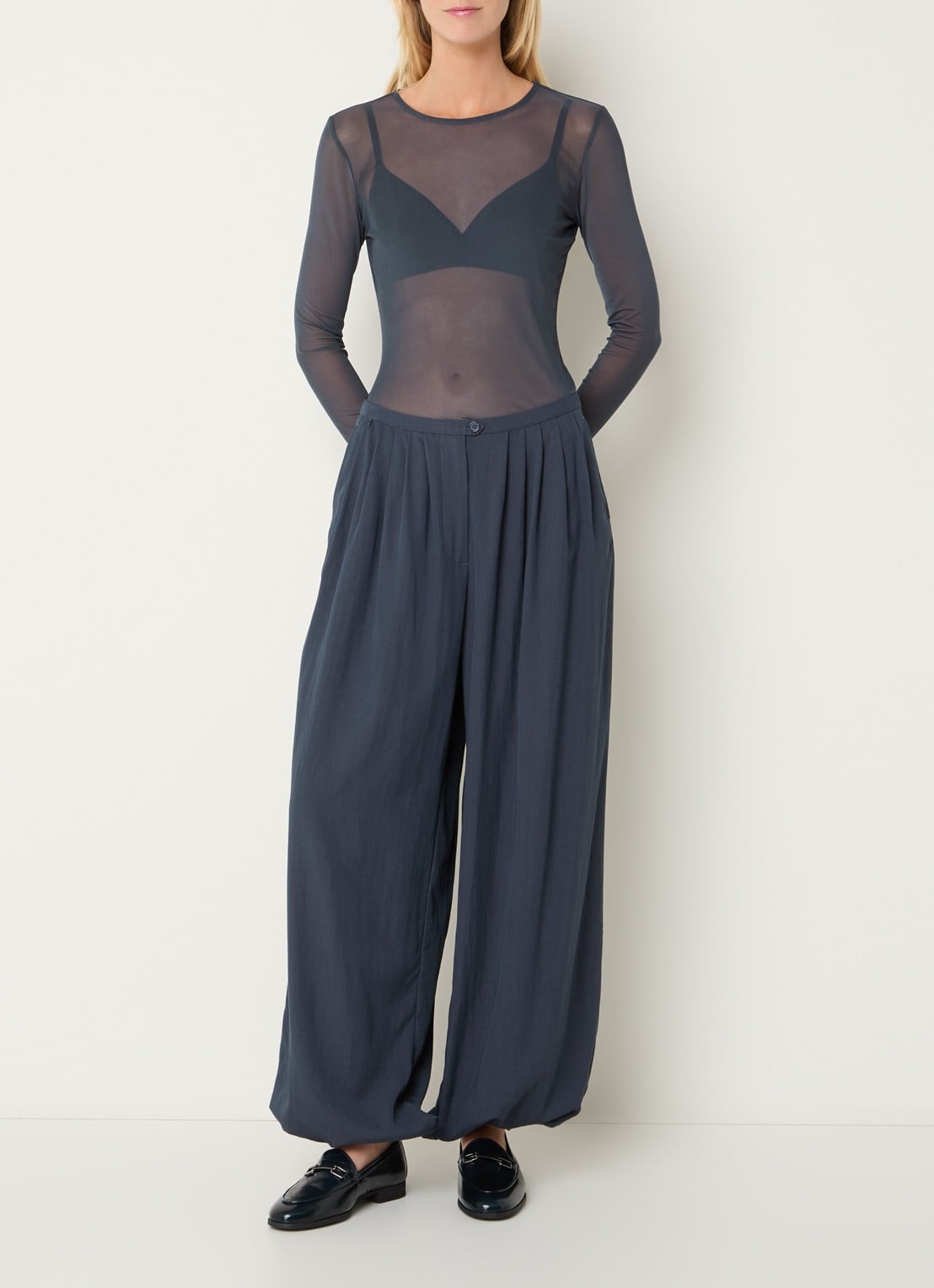 MSCH Copenhagen MSCHJanie Illenora semi-transparante top van mesh - voorkant 2 indigo