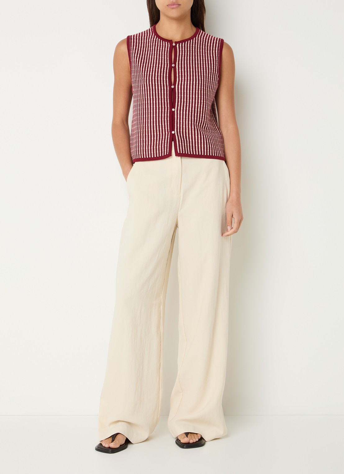 MSCH Copenhagen MSCHKeeley high waist wide fit pantalon met steekzakken - voorkant 3 beige