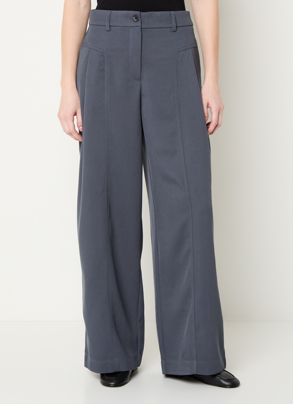 MSCH Copenhagen MSCHLauretta high waist wide fit pantalon in wolblend - detail blauw