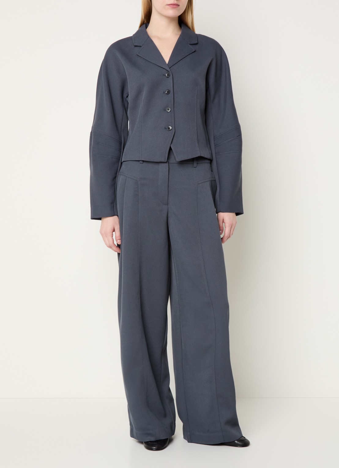 MSCH Copenhagen MSCHLauretta high waist wide fit pantalon in wolblend - voorkant 3 blauw