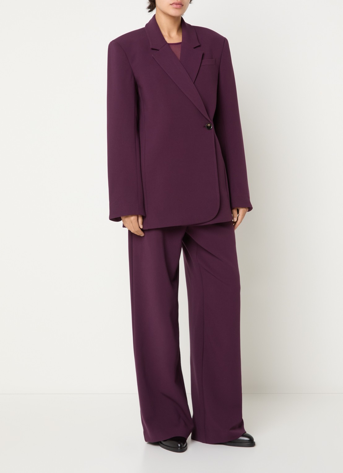 MSCH Copenhagen MSCHMacy high waist wide fit pantalon met steekzakken - voorkant 3 paars