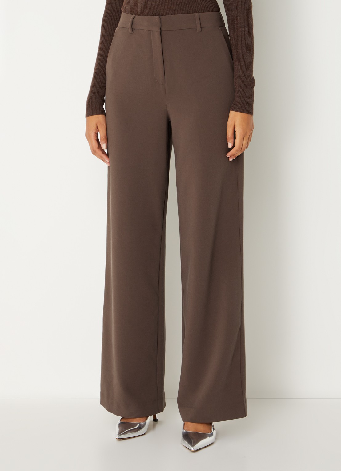 MSCH Copenhagen MSCHMacy Michelle high waist straight fit pantalon met steekzakken - detail bruin