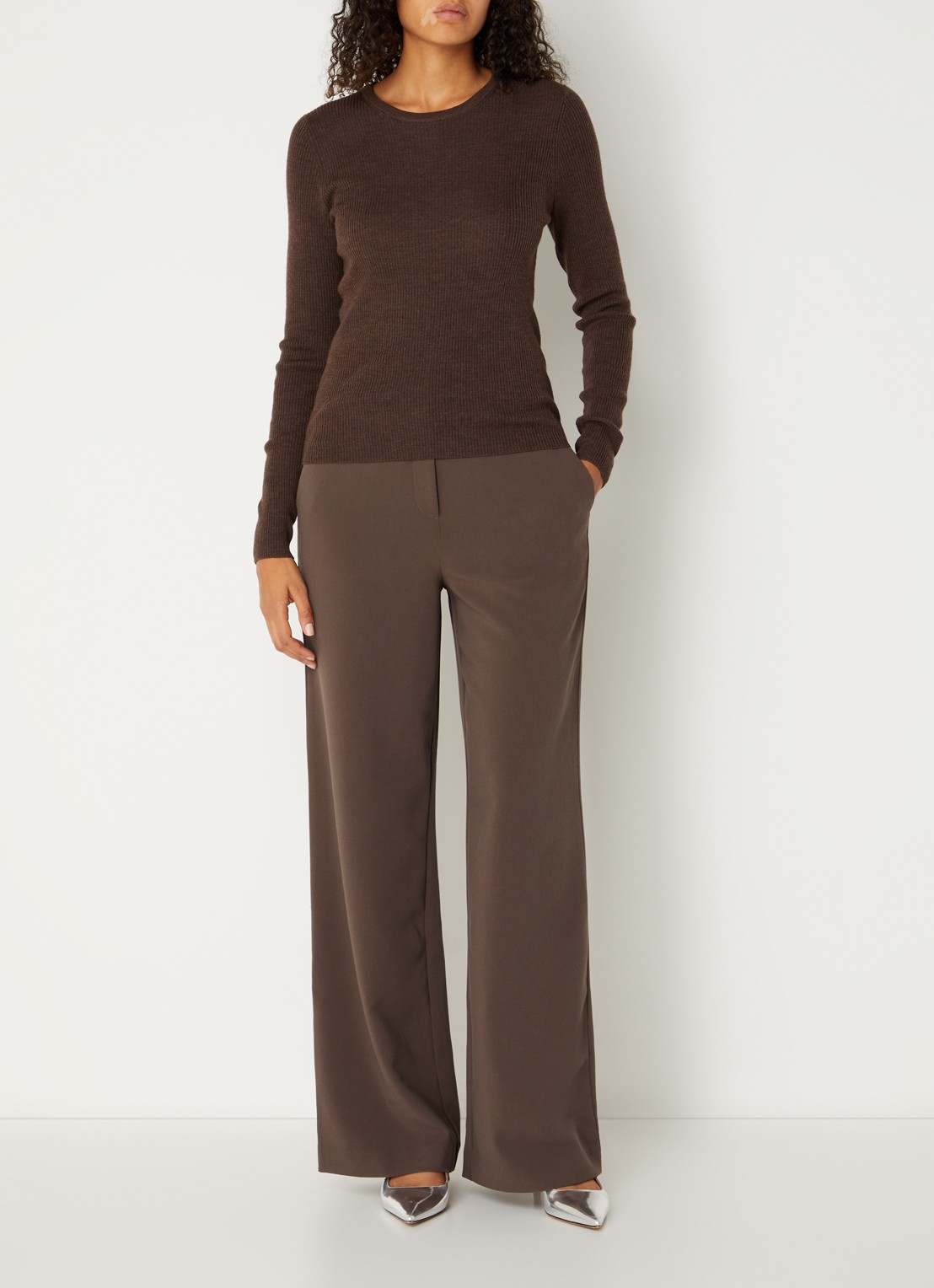 MSCH Copenhagen MSCHMacy Michelle high waist straight fit pantalon met steekzakken - voorkant 4 bruin