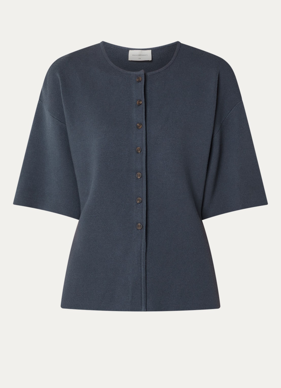 MSCH Copenhagen MSCHMirielle fijngebreid vest met trompetmouw - voorkant indigo