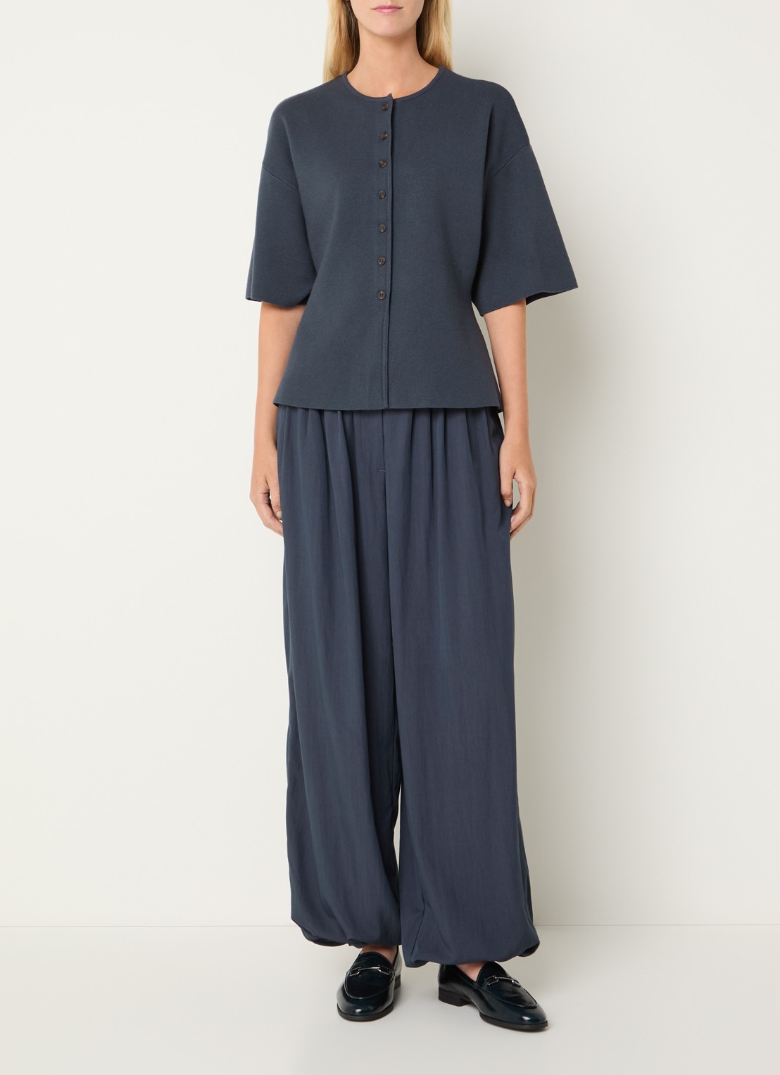 MSCH Copenhagen MSCHMirielle fijngebreid vest met trompetmouw - voorkant 2 indigo