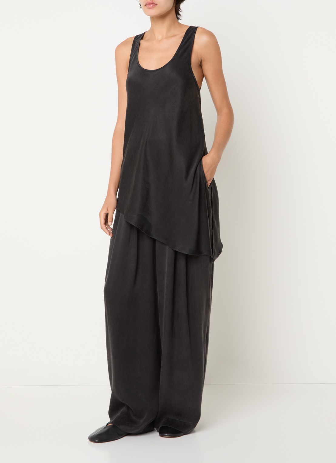 MSCH Copenhagen MSCHMolie tanktop met asymmetrische zoom en glanzende finish - voorkant 2 zwart