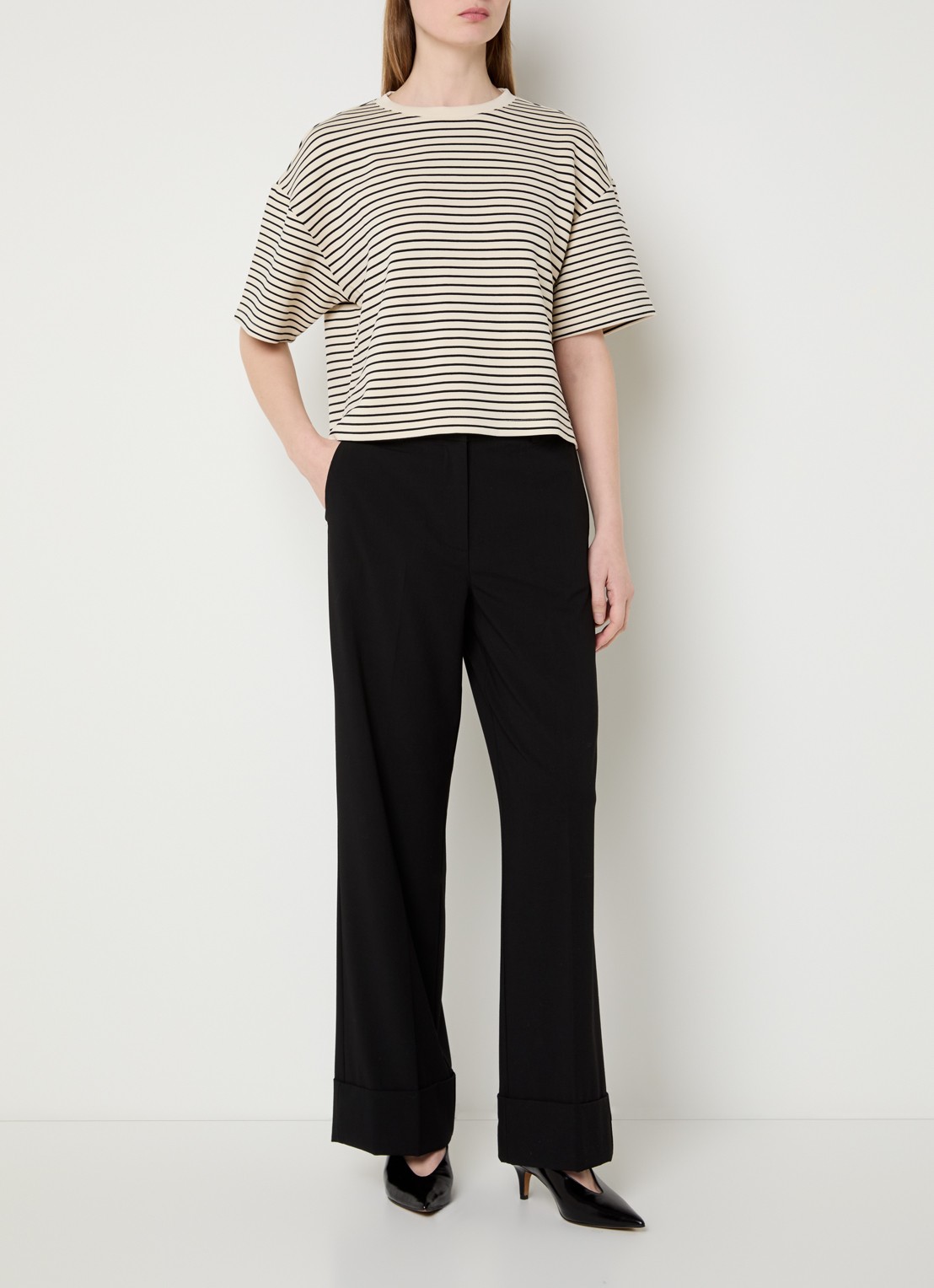 MSCH Copenhagen MSCHNilda T-shirt met streepprint - voorkant 3 creme