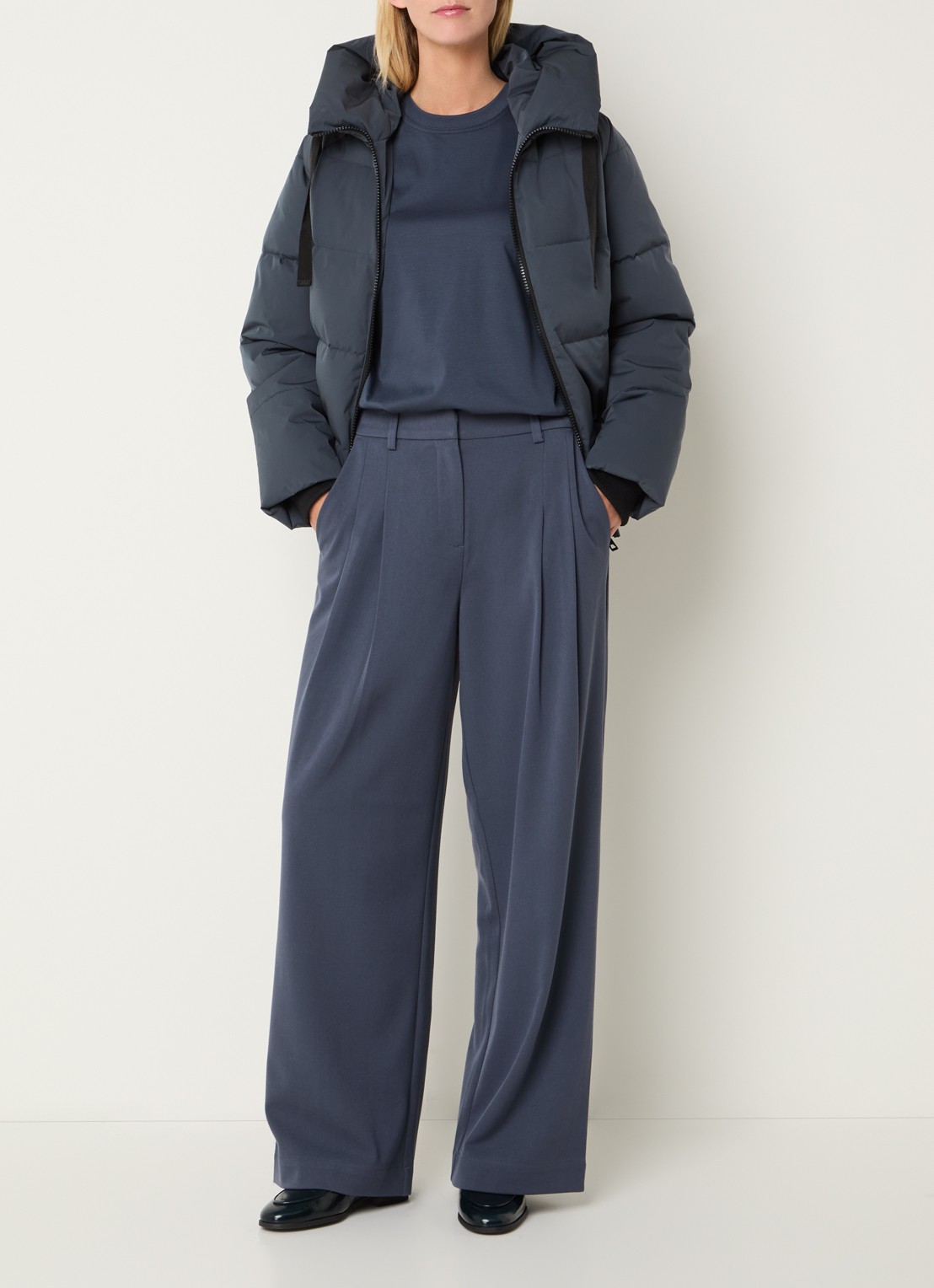 MSCH Copenhagen MSCHPavinaria puffer jack met steekzakken en capuchon - voorkant 3 staalblauw