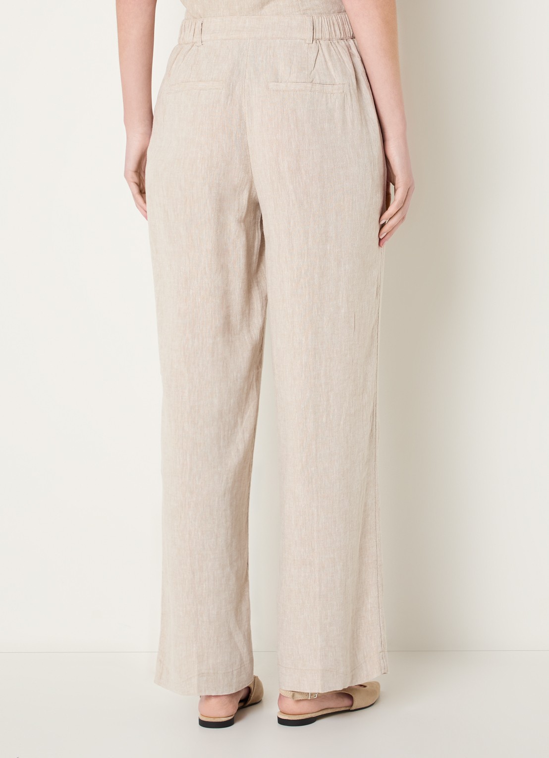 MSCH Copenhagen MSCHPennie high waist wide fit pantalon in linnenblend met steekzakken - achterkant 2 beige