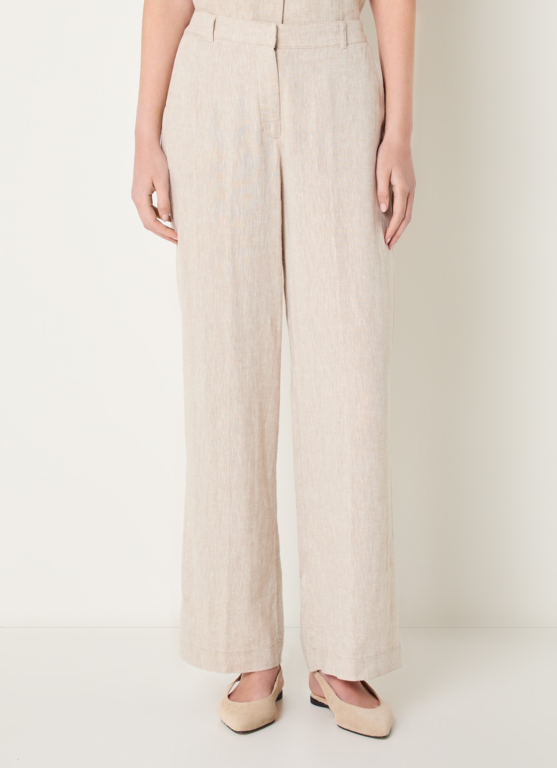 MSCH Copenhagen MSCHPennie high waist wide fit pantalon in linnenblend met steekzakken - detail beige