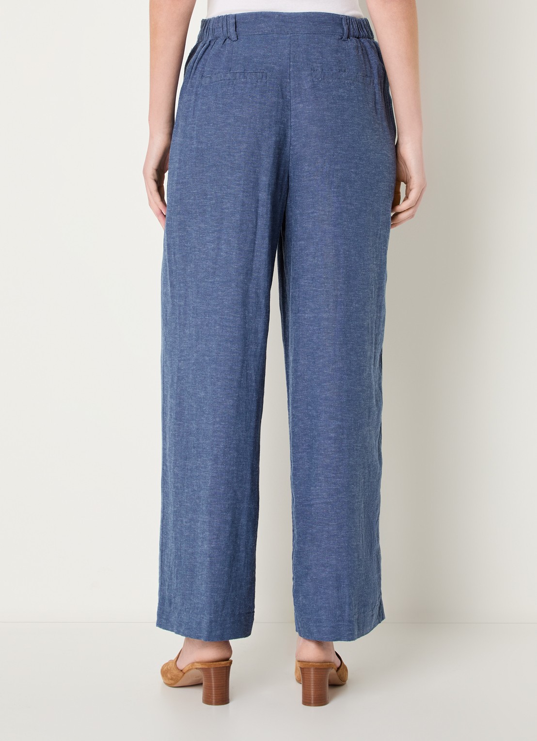MSCH Copenhagen MSCHPennie high waist wide fit pantalon in linnenblend met steekzakken - achterkant blauw