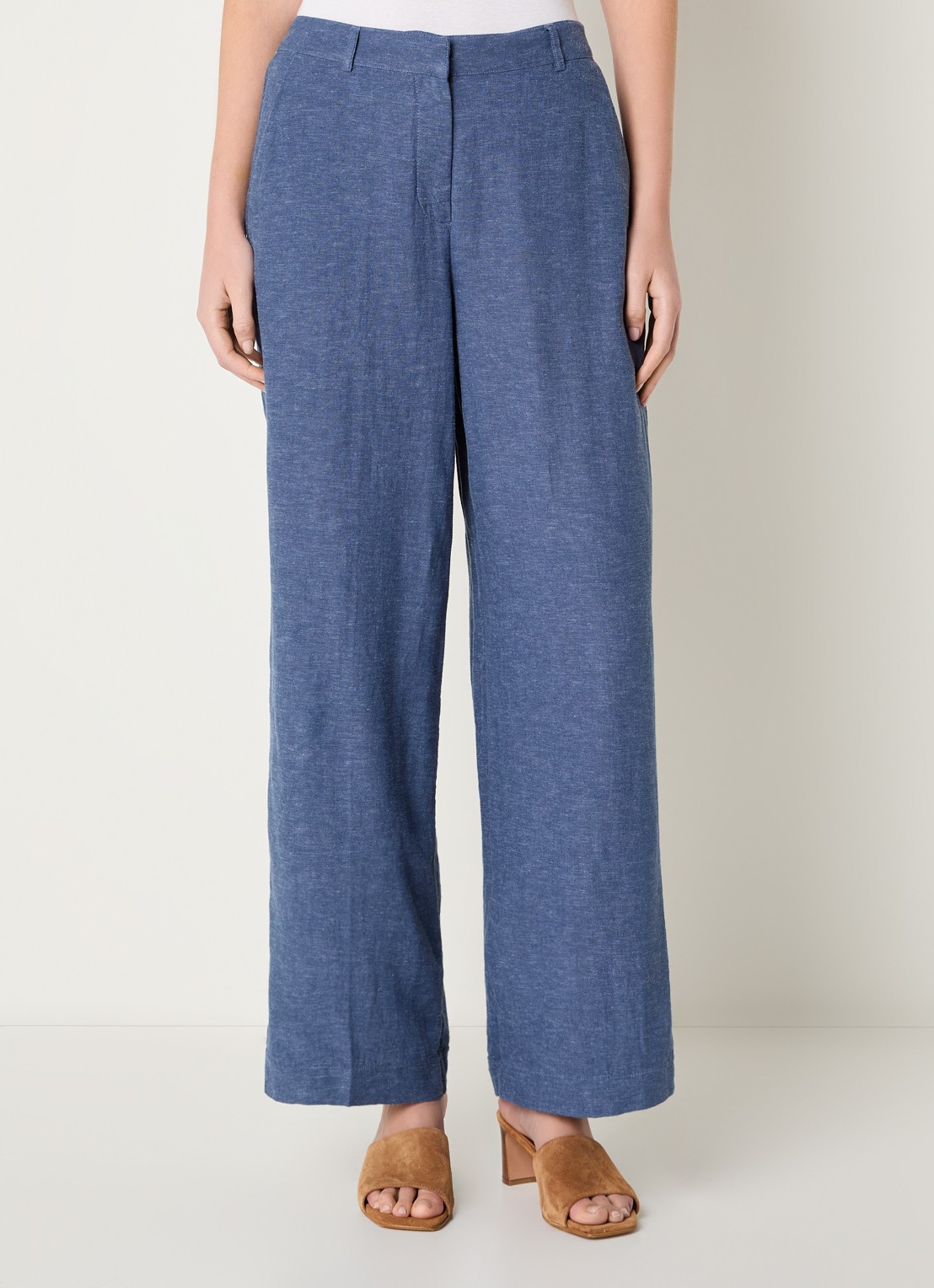 MSCH Copenhagen MSCHPennie high waist wide fit pantalon in linnenblend met steekzakken - detail 4 blauw