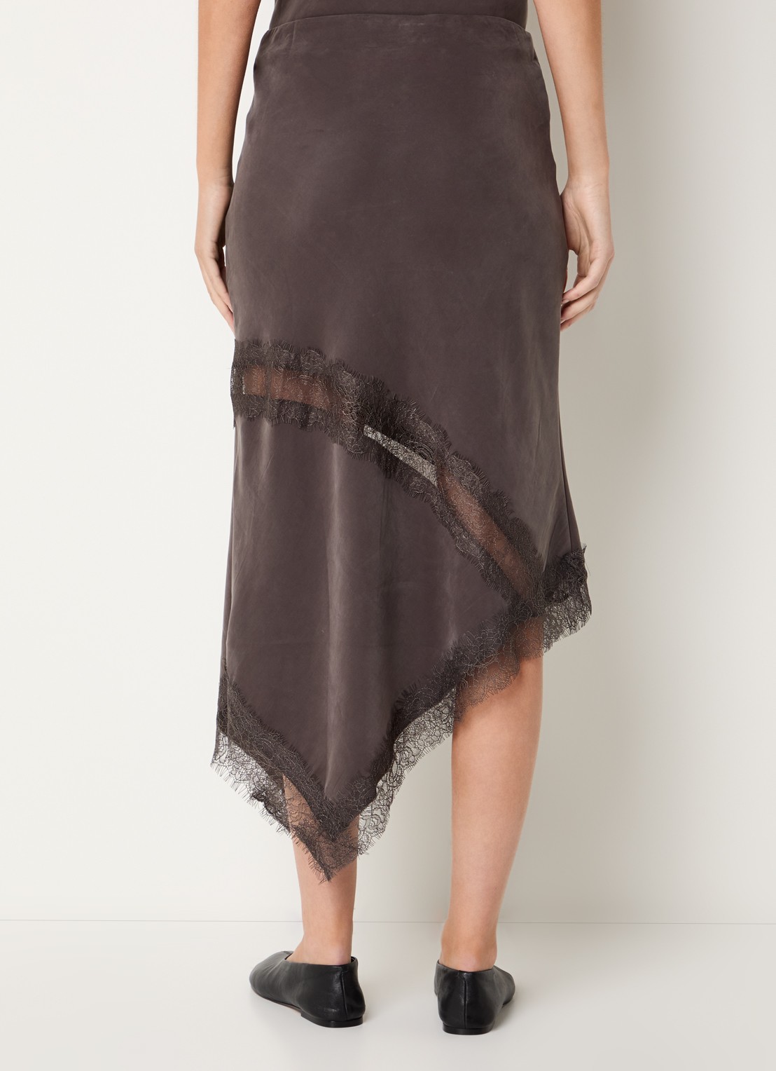 MSCH Copenhagen MSCHThea asymmetrische maxi rok met details van kant - achterkant 4 bruin
