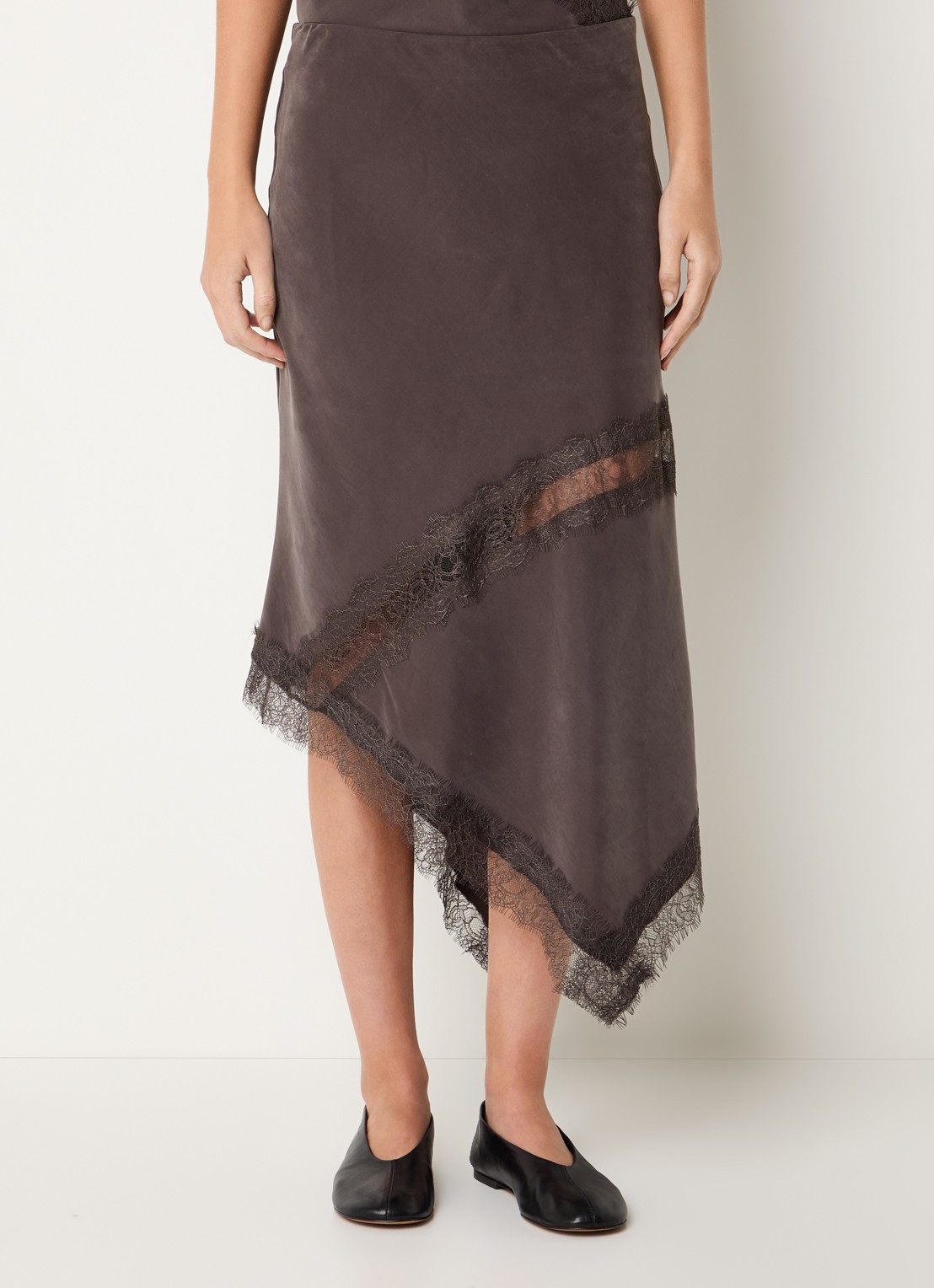MSCH Copenhagen MSCHThea asymmetrische maxi rok met details van kant - detail bruin