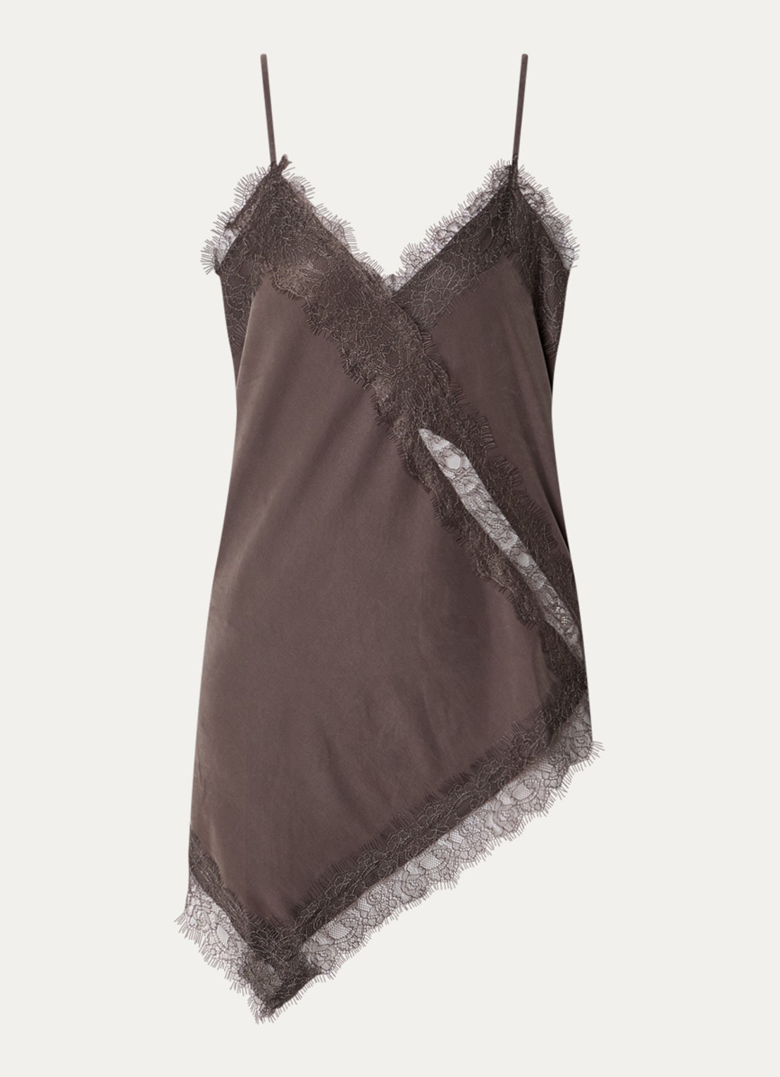 MSCH Copenhagen MSCHThea asymmetrische top met details van kant - voorkant 2 taupe