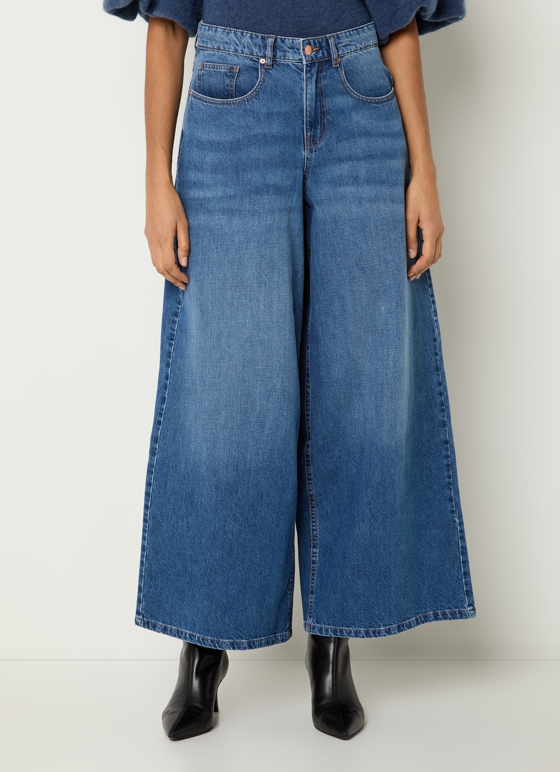 MSCH Copenhagen MSCHTurig high waist wide leg jeans met met medium wassing - detail indigo