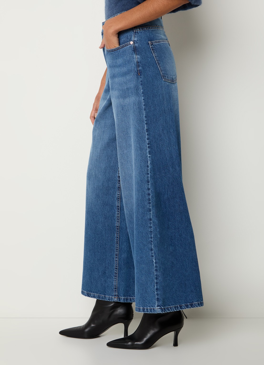 MSCH Copenhagen MSCHTurig high waist wide leg jeans met met medium wassing - detail 2 indigo