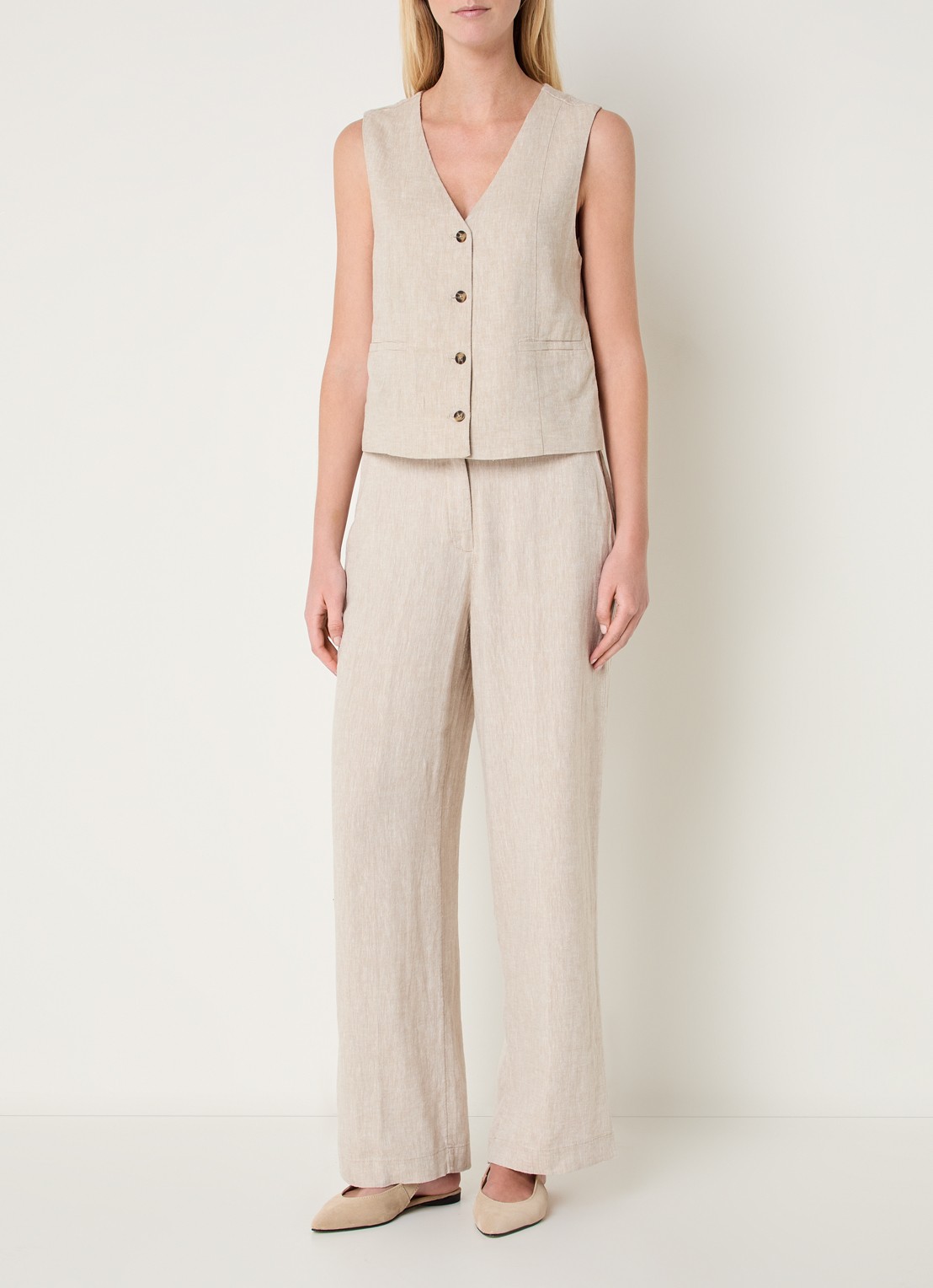 MSCH Copenhagen MSCHViana gilet in linnenblend - voorkant 3 beige