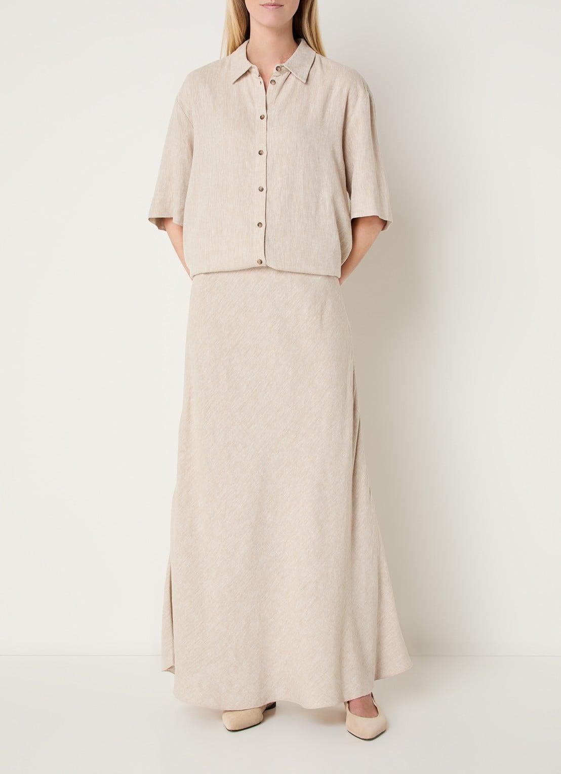 MSCH Copenhagen MSCHViana maxi rok in linnenblend - voorkant 3 beige