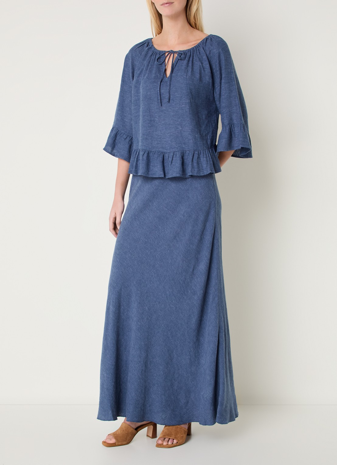 MSCH Copenhagen MSCHViana maxi rok in linnenblend - voorkant 3 blauw