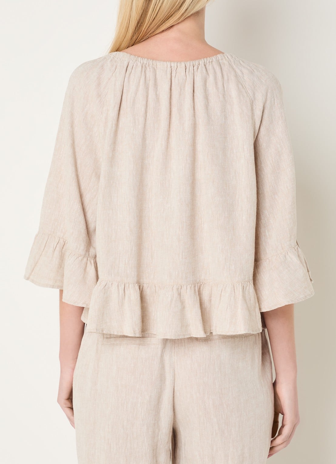 MSCH Copenhagen MSCHViana tuniek in linnenblend met strikkraag - achterkant beige