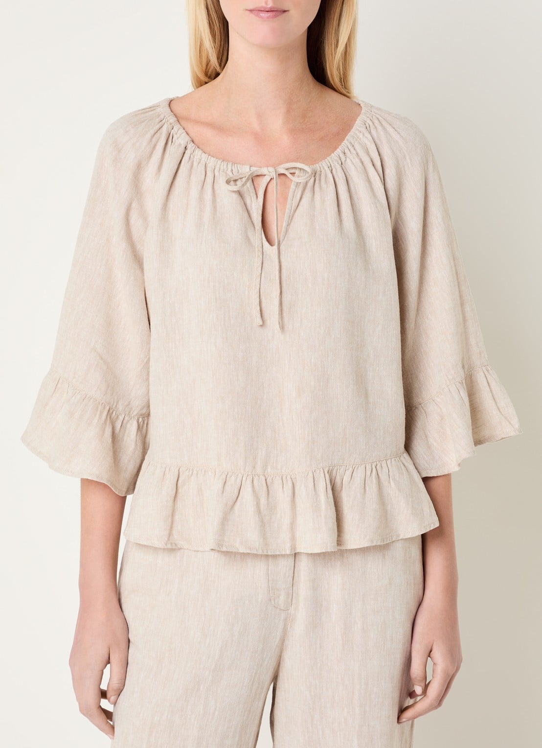 MSCH Copenhagen MSCHViana tuniek in linnenblend met strikkraag - detail 2 beige