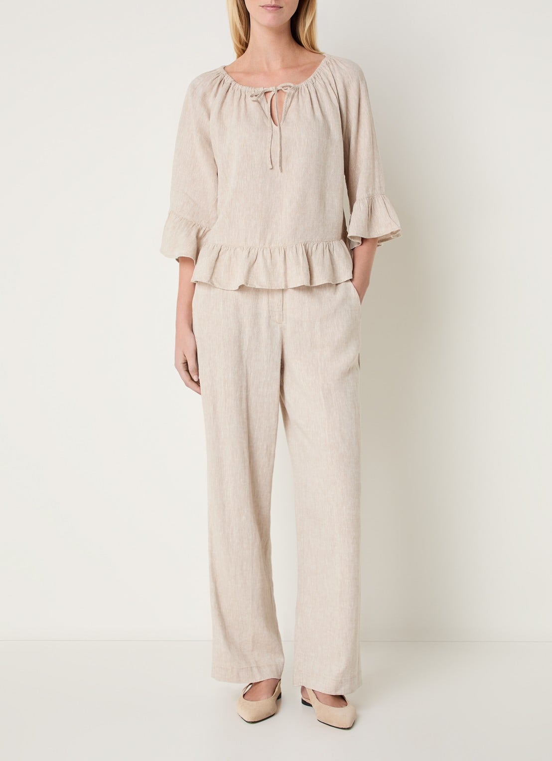 MSCH Copenhagen MSCHViana tuniek in linnenblend met strikkraag - voorkant 4 beige