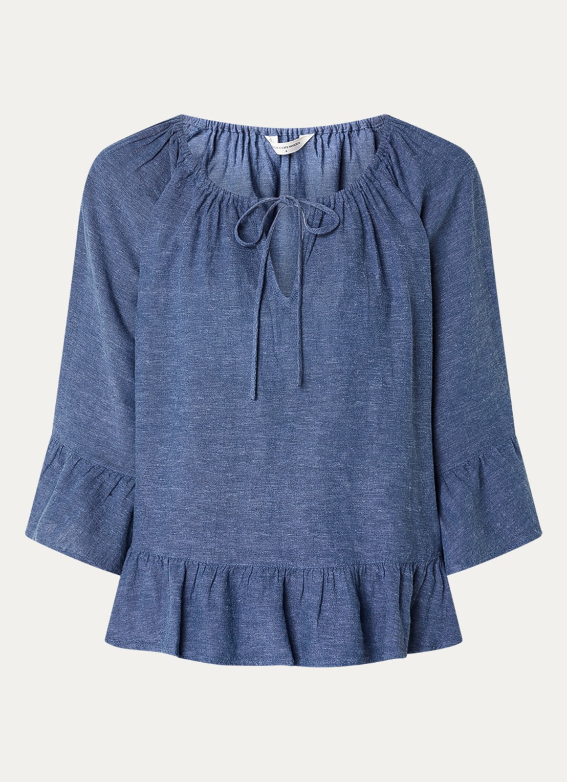 MSCH Copenhagen MSCHViana tuniek in linnenblend met strikkraag - voorkant 2 blauw