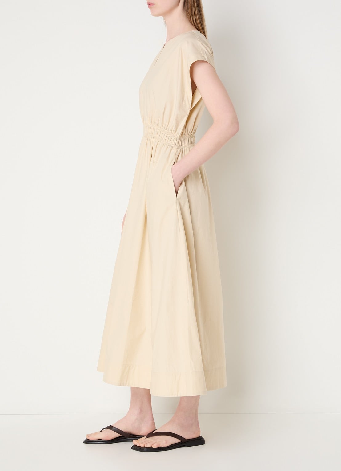 MSCH Copenhagen MSCHWiliane midi tuniekjurk met steekzakken - voorkant 2 beige