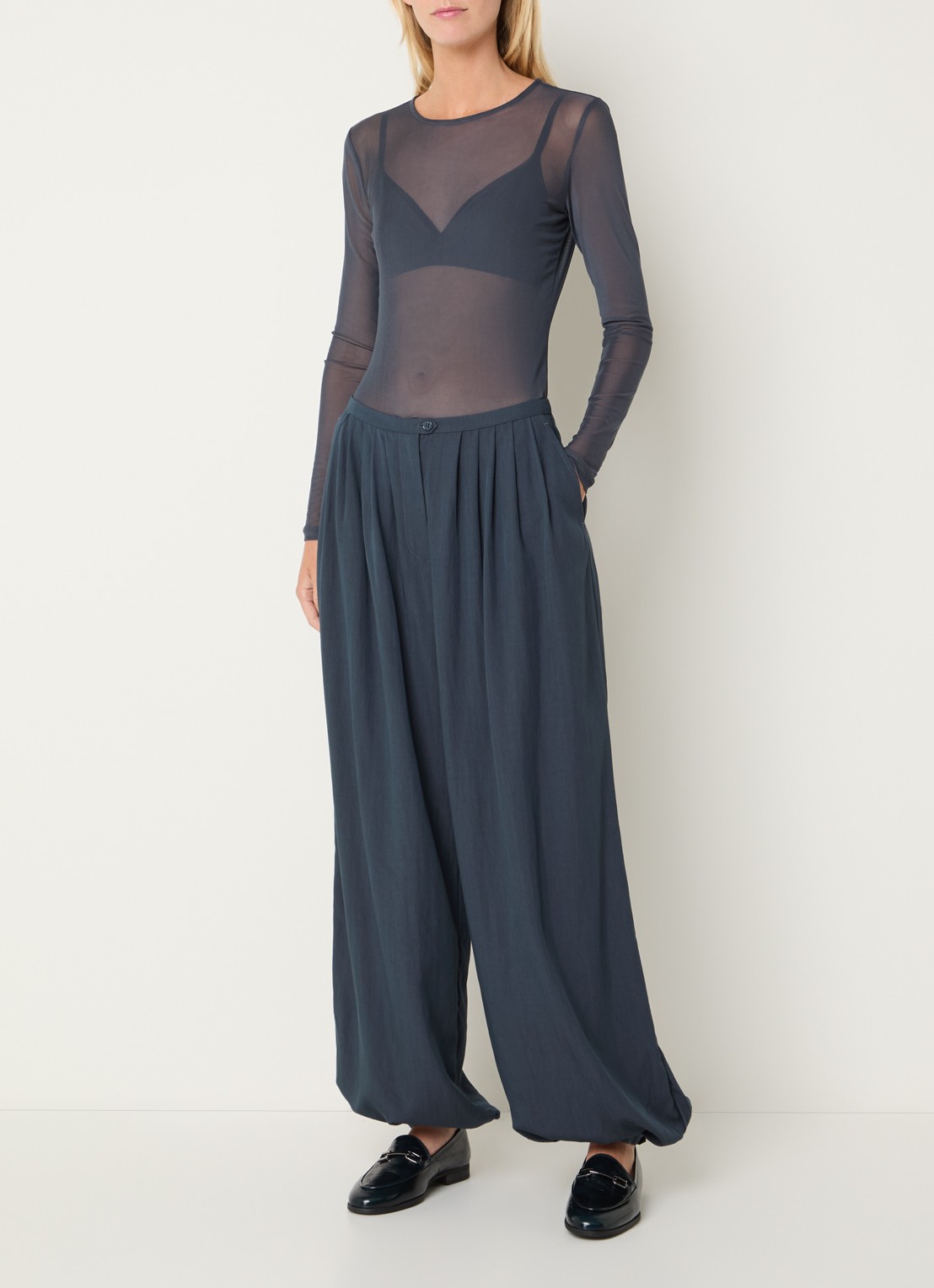 MSCH Copenhagen MSCHZinet Malanie mid waist balloon fit broek met plooidetail - voorkant 3 indigo