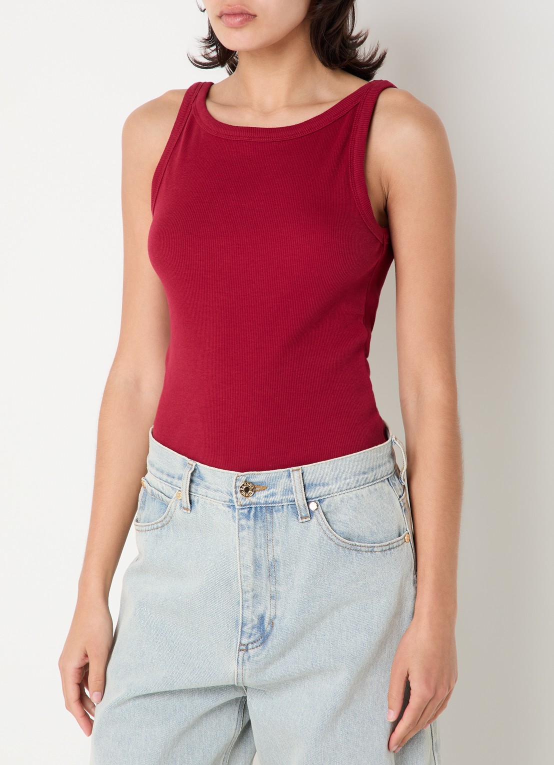 MSCH Copenhagen Rasmia tanktop met ribstructuur  - detail 4 bordeauxrood