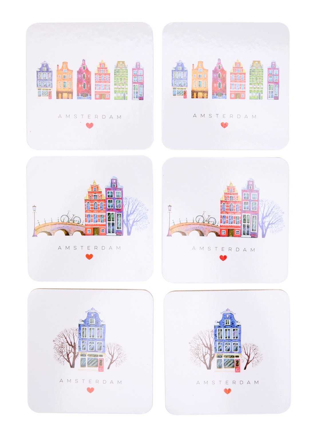 MTDay Amsterdam Houses onderzetters van kurk set van 6 - voorkant beige