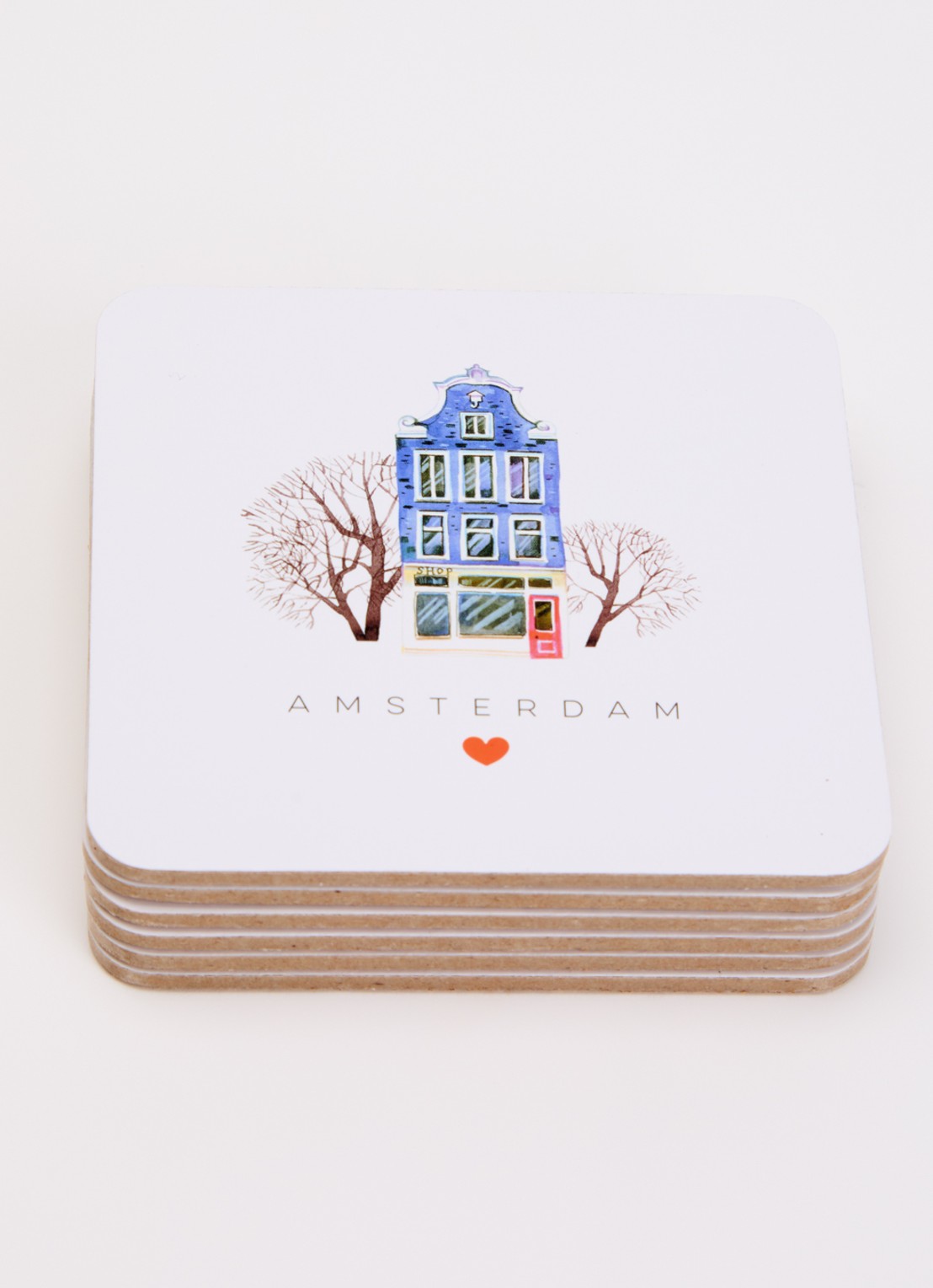 MTDay Amsterdam Houses onderzetters van kurk set van 6 - voorkant 2 beige