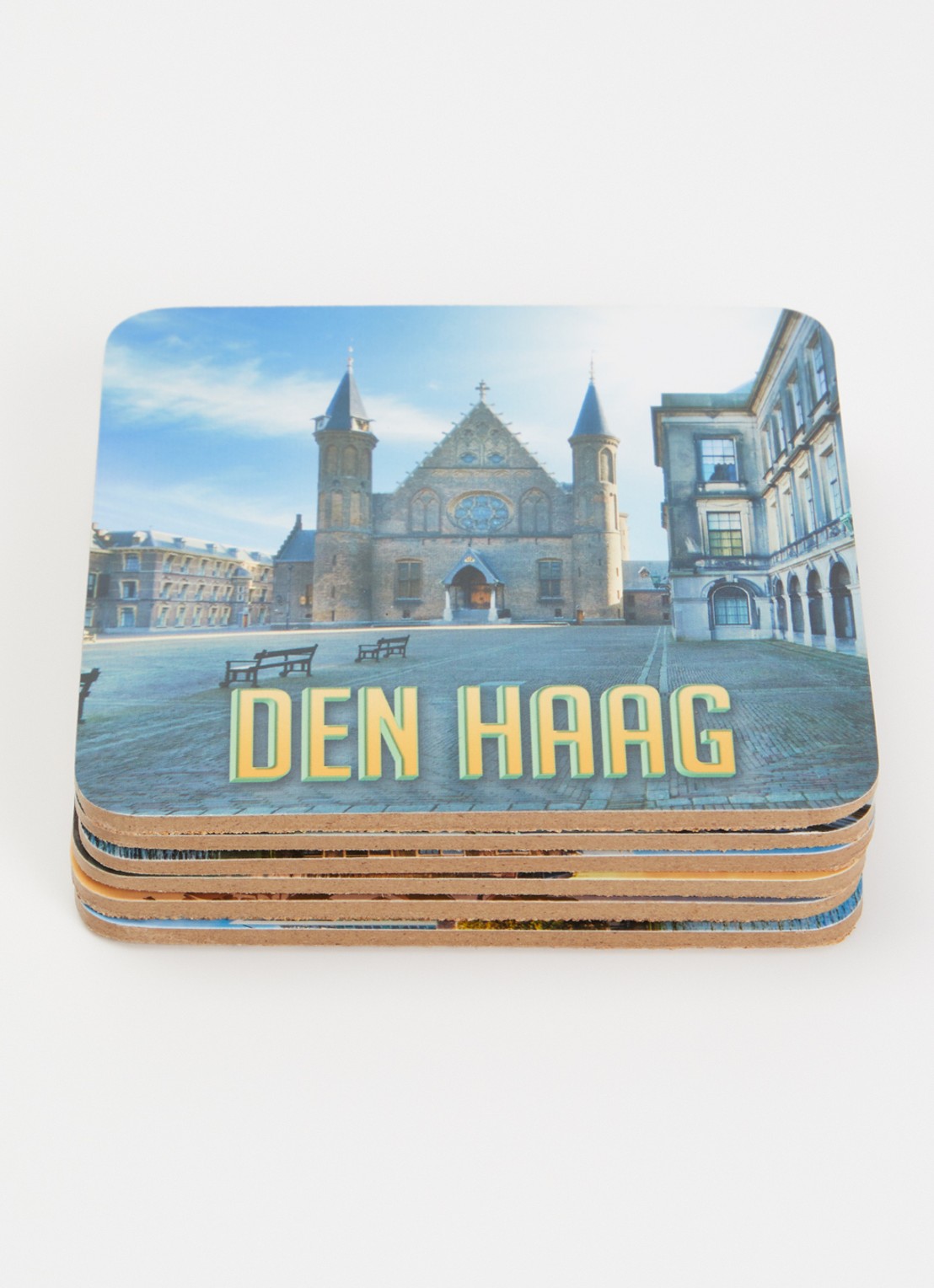 MTDay Den Haag onderzetters van kurk set van 6 - voorkant 2 lichtblauw