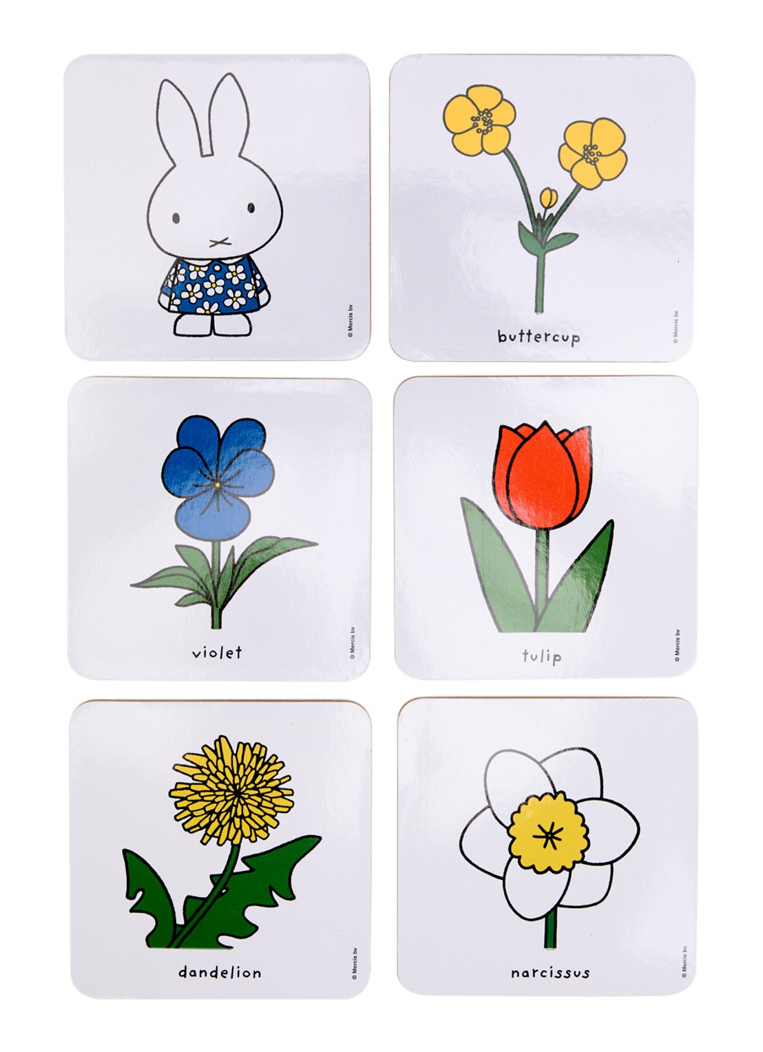 MTDay Nijntje en Bloemen onderzetters van kurk set van 6 - voorkant gebroken wit