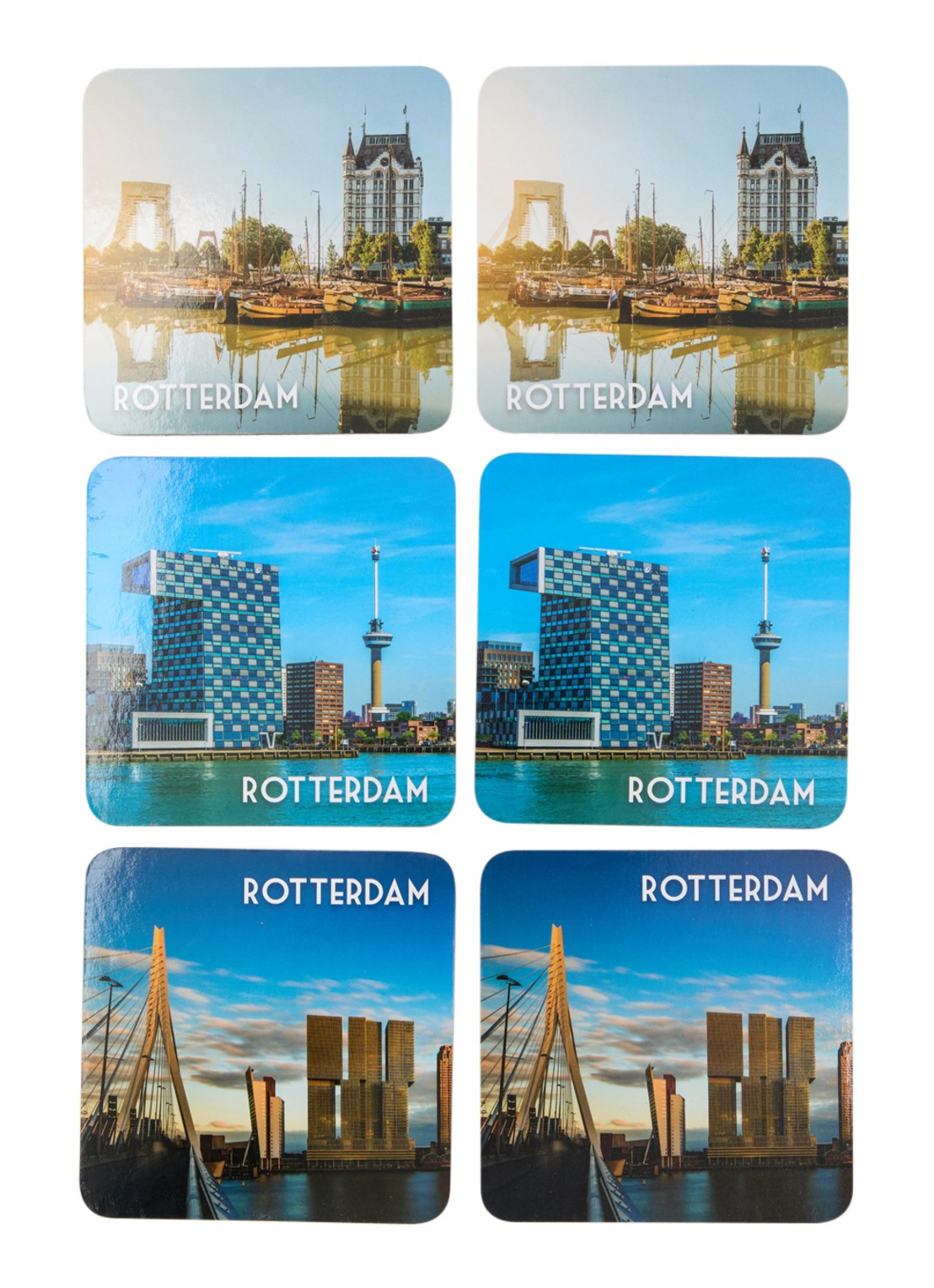 MTDay Rotterdam onderzetters van kurk set van 6 - voorkant blauw