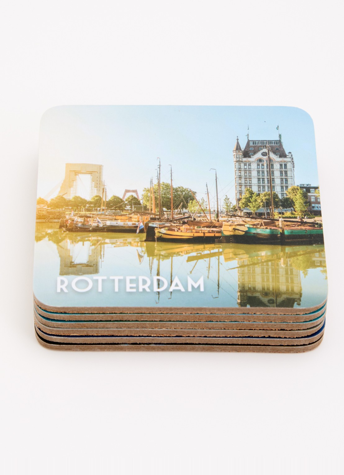MTDay Rotterdam onderzetters van kurk set van 6 - voorkant 2 blauw
