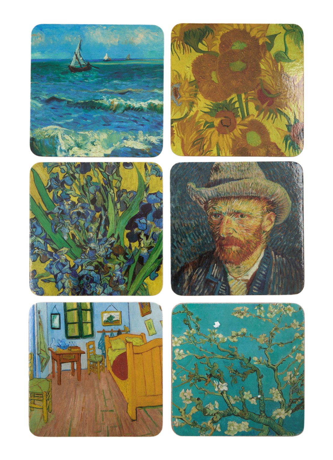 MTDay Van Gogh onderzetters van kurk set van 6 - voorkant lichtblauw