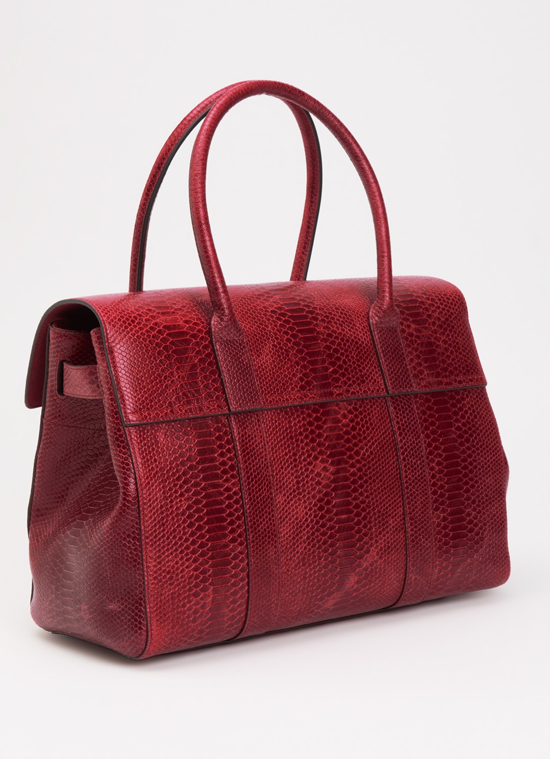 Mulberry Bayswater schoudertas van leer met slangenstructuur - achterkant cranberryrood