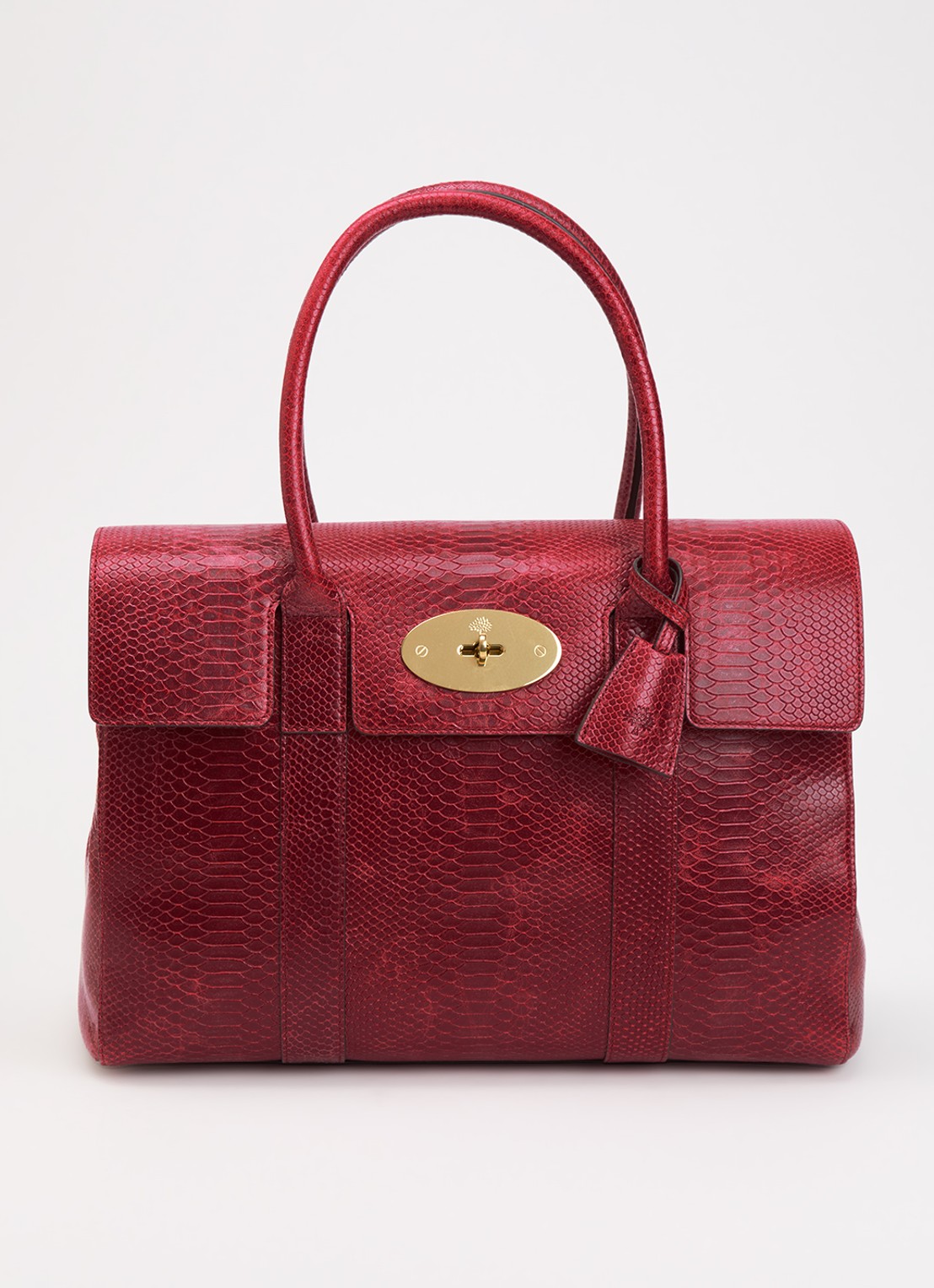 Mulberry Bayswater schoudertas van leer met slangenstructuur - voorkant 2 cranberryrood
