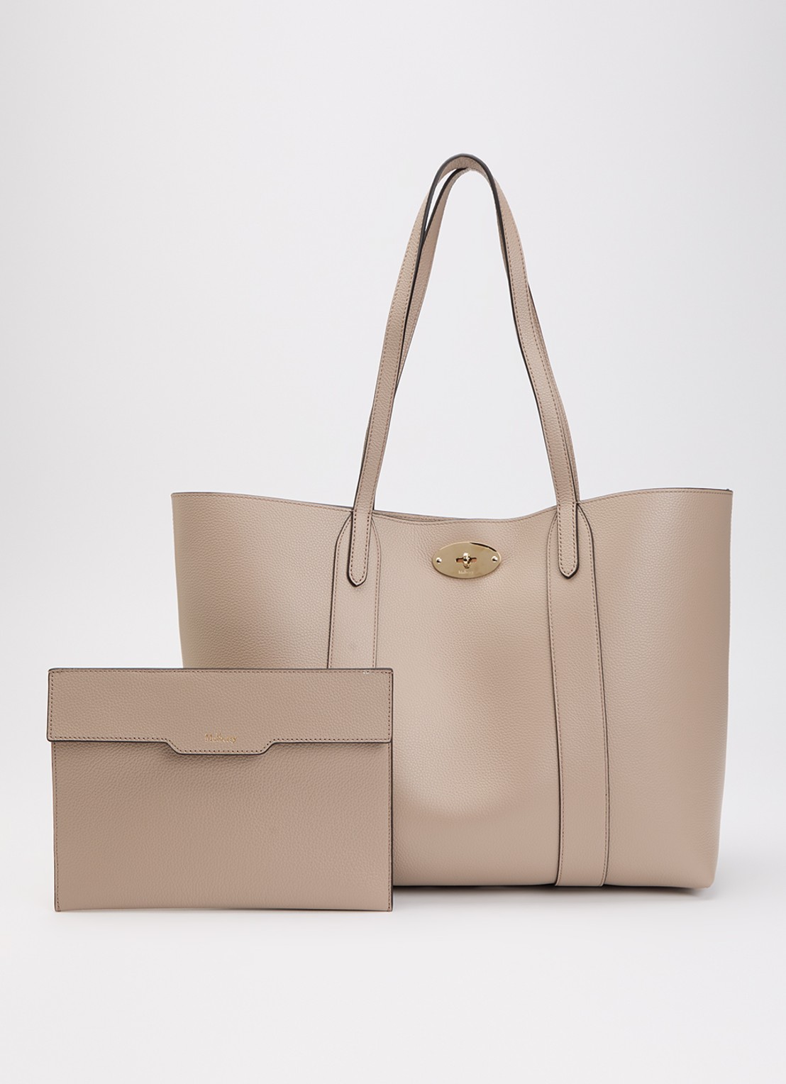 Mulberry Bayswater Small shopper van leer met uitneembaar etui - voorkant donkerbeige