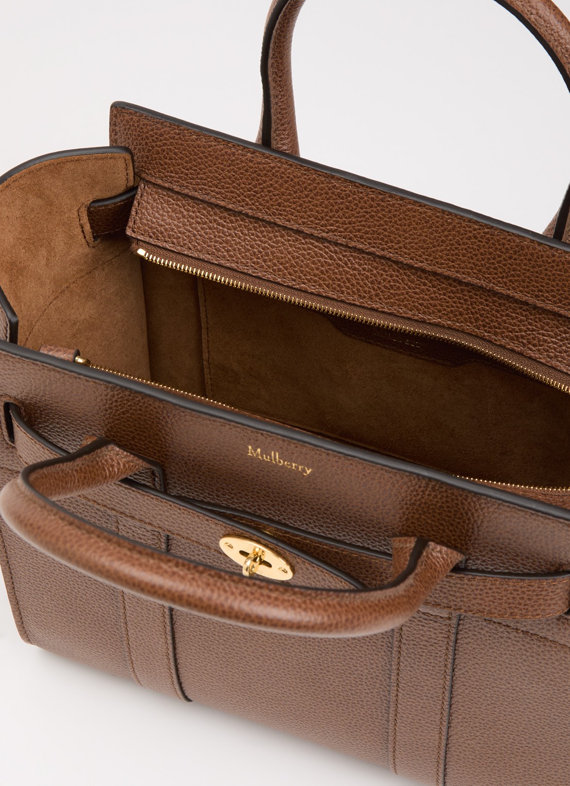 Mulberry Mini Zipped Bayswater handtas van leer met afneembare schouderriem - detail hazelnootbruin