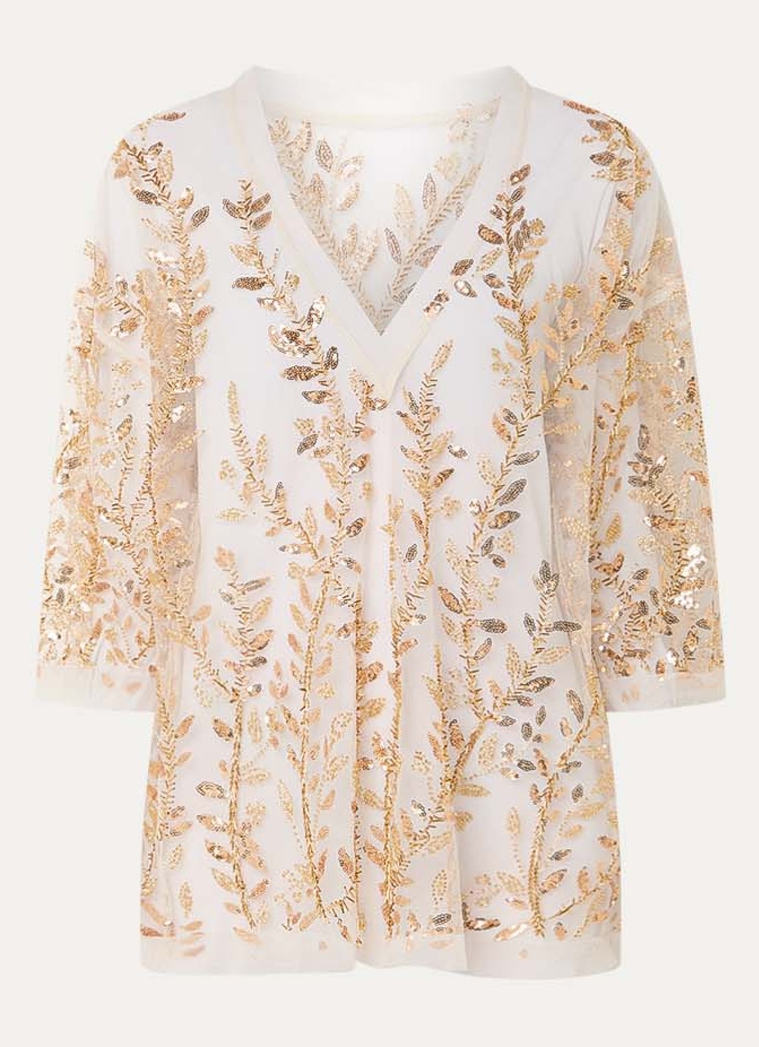 MUNTHE Babur semi-transparante top van mesh met strass en pailletten - voorkant 2 goud