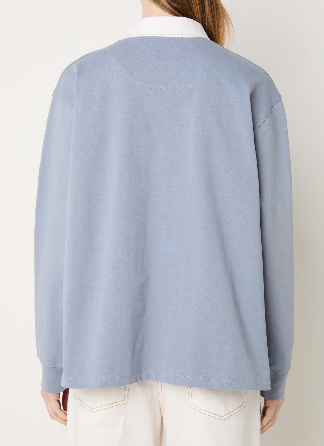 MUNTHE Becent sweater met polokraag en logo - achterkant 2 blauwgrijs