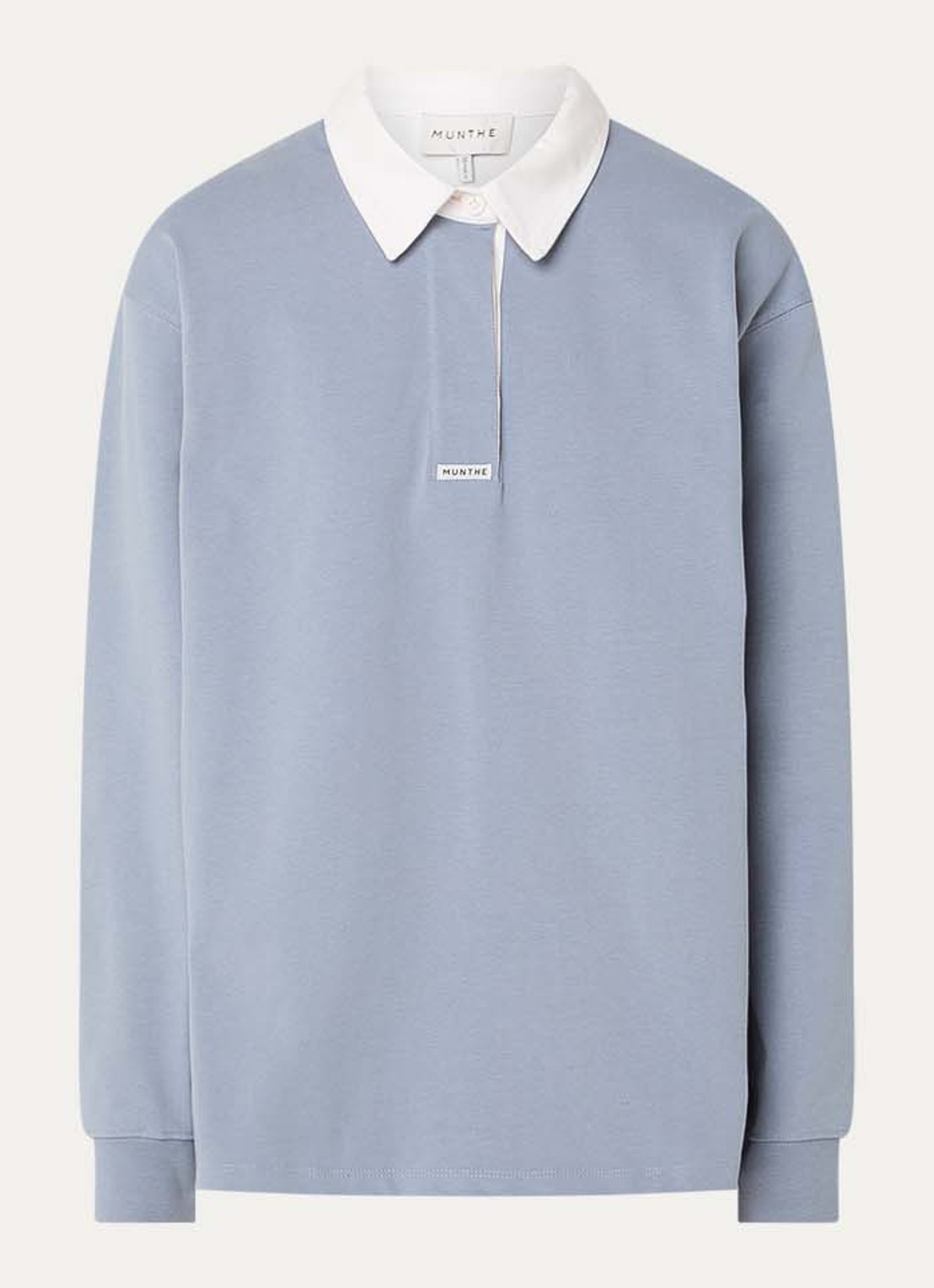 MUNTHE Becent sweater met polokraag en logo - voorkant 3 blauwgrijs